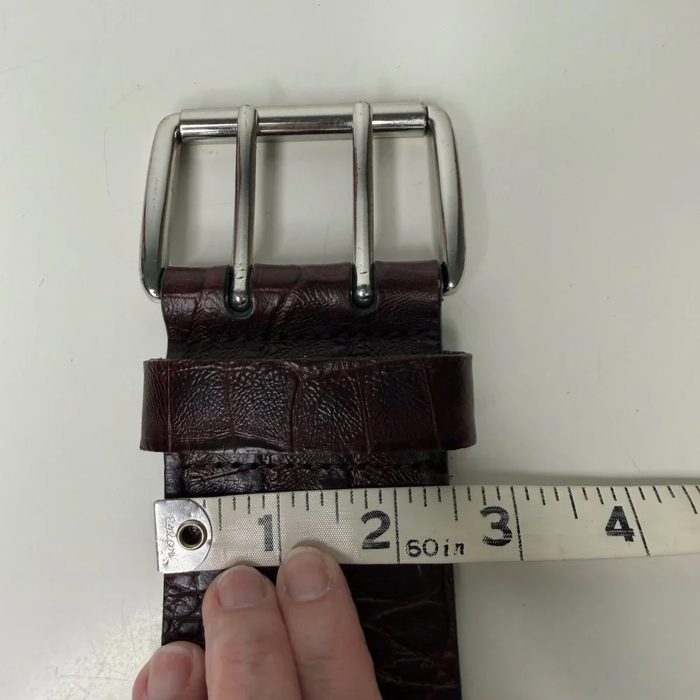 Banana Republic Belt Womens Mahogany Croc Embossed Double Prong Buckle Luxe 32 S